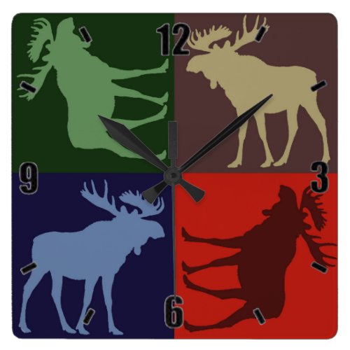 Colorful rustic moose four square design clock