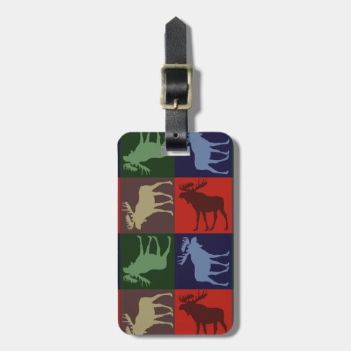 Colorful rustic moose four square design luggage tag