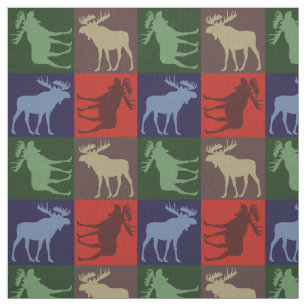 Colorful rustic moose four square fabric