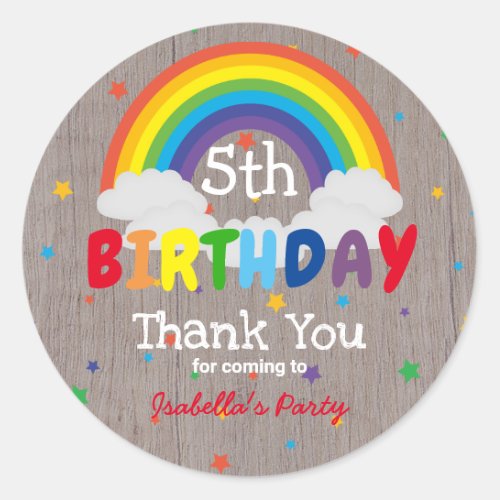 Colorful Rustic Rainbow Kids Birthday Party Classic Round Sticker