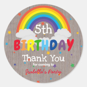 Colorful Rustic Rainbow Kid's Birthday Party Classic Round Sticker