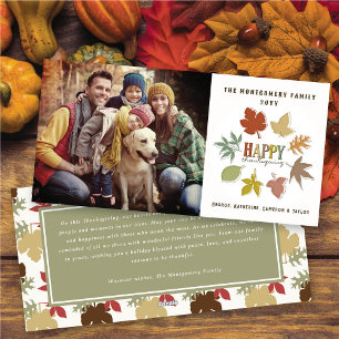 Colorful Rustic Thanksgiving Leaves Wreath Photo Holiday Card