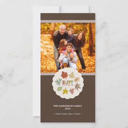 Colorful Rustic Thanksgiving Leaves Wreath Photo Holiday Card