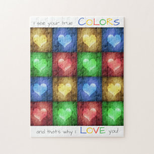 Colorful Rustic Valentine's Day Hearts Jigsaw Puzzle