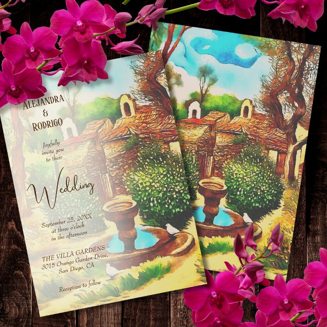 Colorful Rustic Village Fountain Mexican Wedding Invitation (Creator Uploaded)