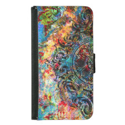 Colorful Rustic Vintage Floral Collage Wallet Phone Case For Samsung Galaxy S5