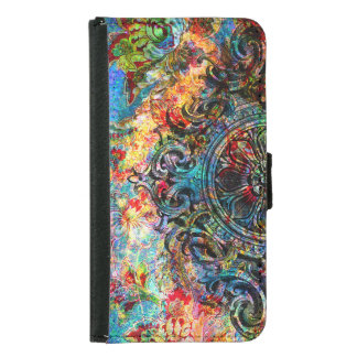 Colorful Rustic Vintage Floral Collage Wallet Phone Case For Samsung Galaxy S5