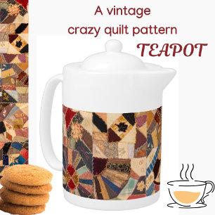 Colorful Rustic Vintage Patchwork Crazy Quilt Teapot