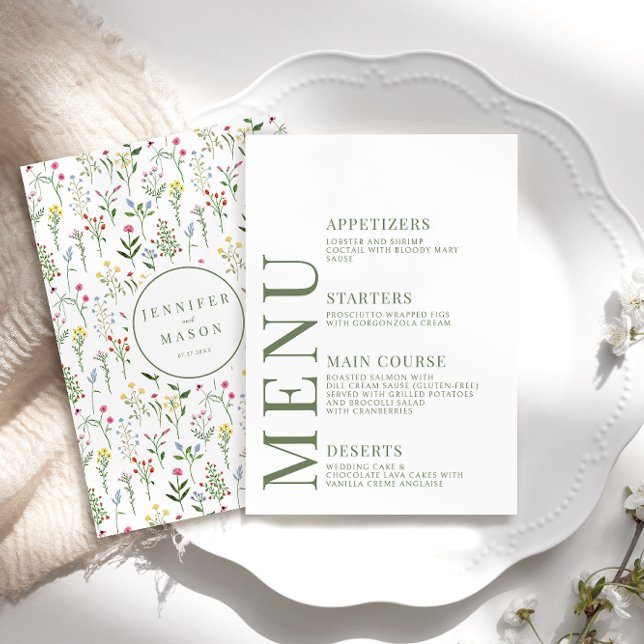 Colorful rustic wildflower wedding menu cards (Creator Uploaded)
