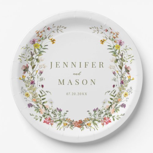Colorful rustic wildflower wedding paper plates