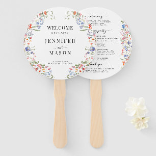 Colorful Rustic Wildflower Wreath Wedding Program Hand Fan