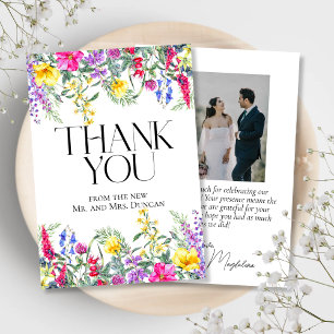 Colorful Rustic Wildflowers Photo Thank You Card