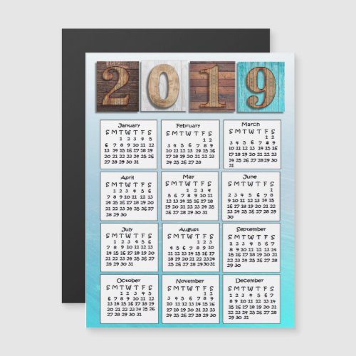 Colorful Rustic Wood 2019 Calendar Magnetic Invitation