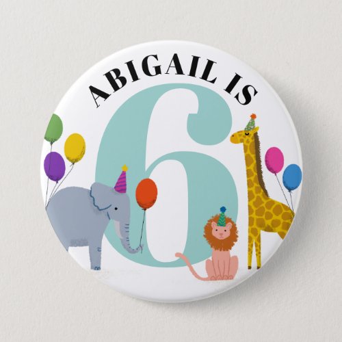 Colorful Safari Animals Birthday Name and Age Button