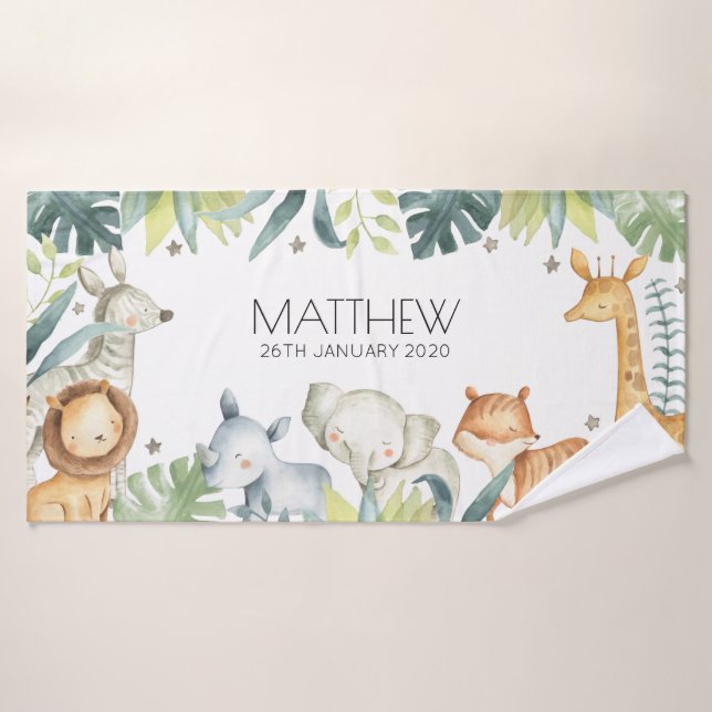 Colorful safari animals custom towel for kids (Bath Towel)