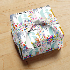 Colorful Safari Animals Happy Birthday Name Year Wrapping Paper