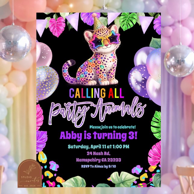 Colorful Safari Cheetah Birthday Invitation (Creator Uploaded)