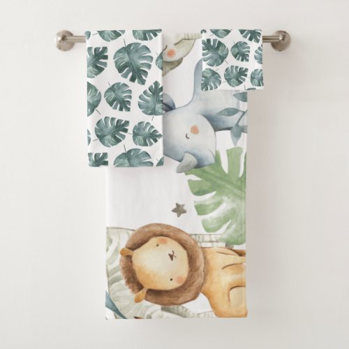 Colorful safari jungle animals bath towel set