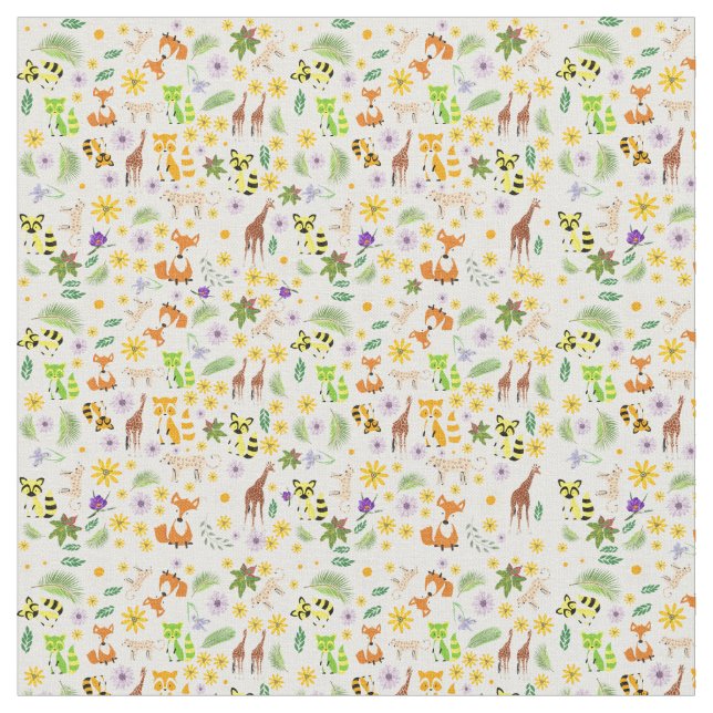Colorful safari pattern l Wild animal nursery Fabric (Close Up)