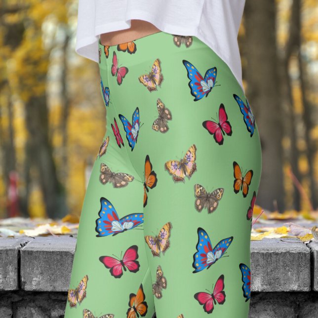 Colorful Sage Butterflies Pattern Leggings (Colorful Sage Butterflies Pattern Leggings)
