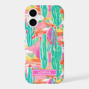 Colorful Saguaro Cacti Personalized iPhone 17 Case