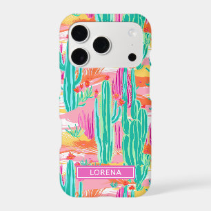 Colorful Saguaro Cacti Personalized iPhone 17 Pro Case