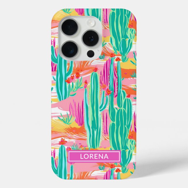 Colorful Saguaro Cacti Personalized Case-Mate iPhone Case (Back)