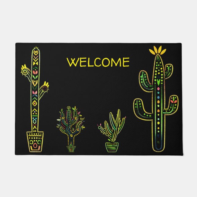 Colorful Saguaro Cactus Southwestern Doormat (Front)