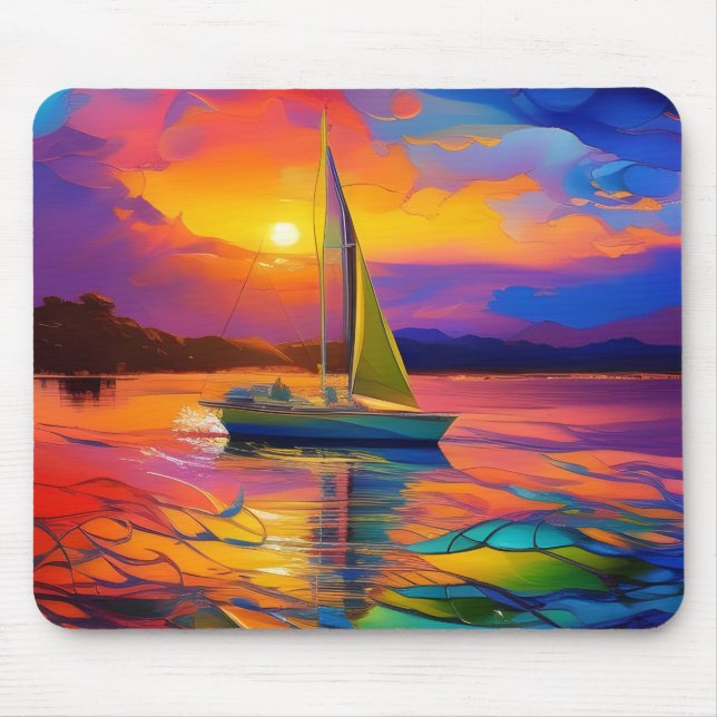 Colorful Sailboat AI ART Mouse Pad (Front)