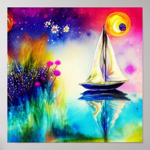 Colorful sailboat poster