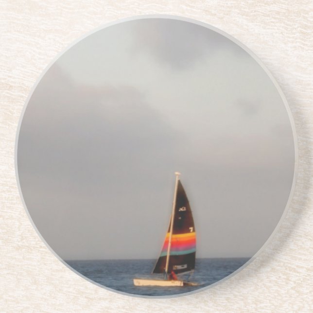 Colorful Sailboat Sandstone Coaster (Front)