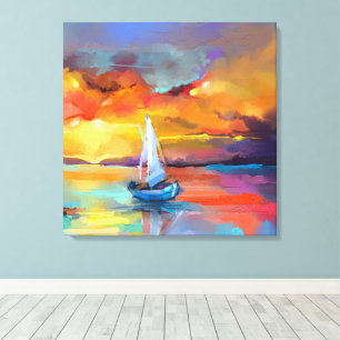 Colorful Sailboat Sunset Abstract Art Canvas Print
