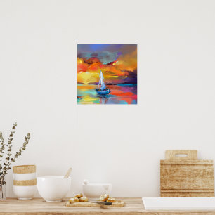 Colorful Sailboat Sunset Abstract Art Poster