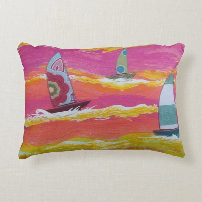 Colorful Sailboats Accent Pillow (Front)