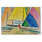 Colorful Sailboats On Beach Cutting Board