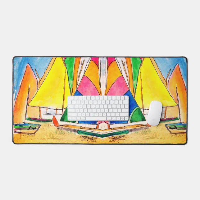 Colorful Sailboats On Beach Desk Mat (Keyboard & Mouse)
