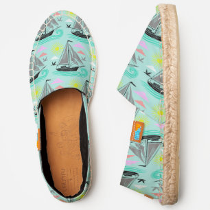 Colorful Sailboats on the Water Drawing Robin Egg Espadrilles