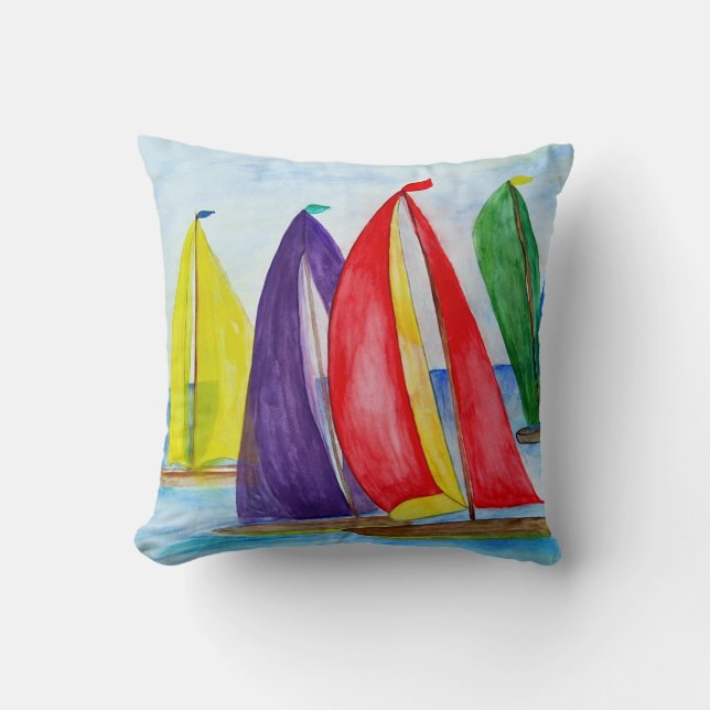 Colorful Sails Nautical Pillow (Front)