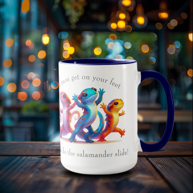 Colorful Salamanders do the Salamander Slide Mug (Dancing Salamanders 15oz Cup Cover Photo)
