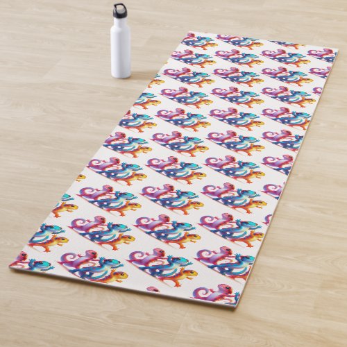 Colorful Salamanders do the Salamander Slide Yoga Mat