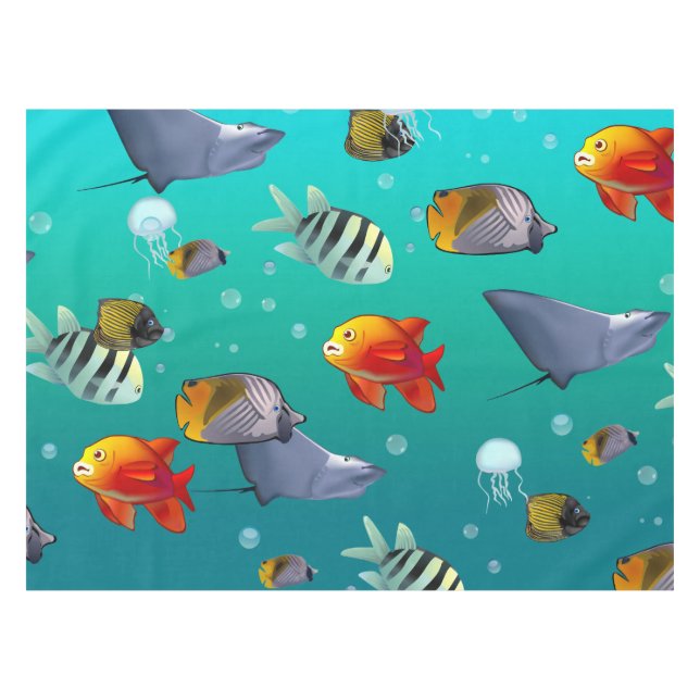 Colorful Saltwater Creatures Tablecloth (Front (Horizontal))