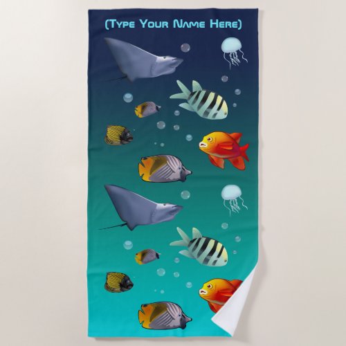 Colorful Saltwater Fish Cartoon Beach Towel