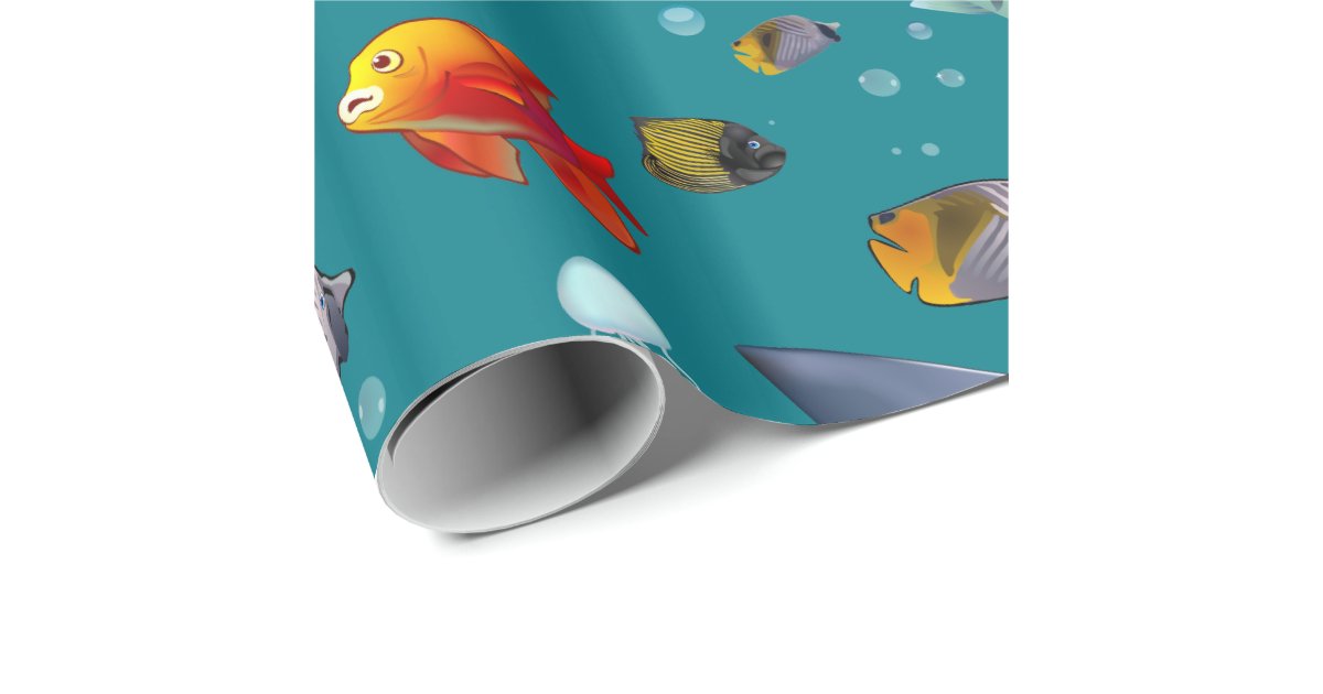 Colorful Saltwater Fish Cartoon Wrapping Paper | Zazzle