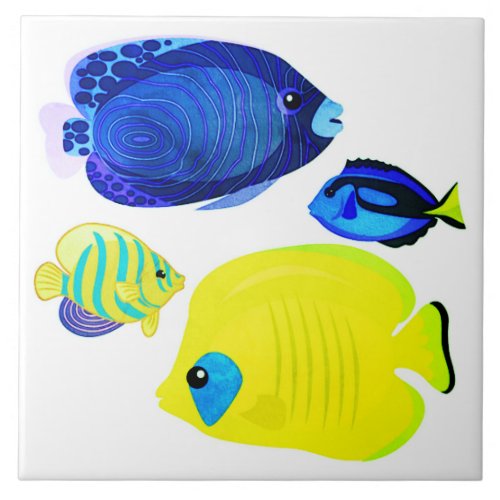 Colorful Saltwater Fish Pattern Coral Reef Oceans Ceramic Tile