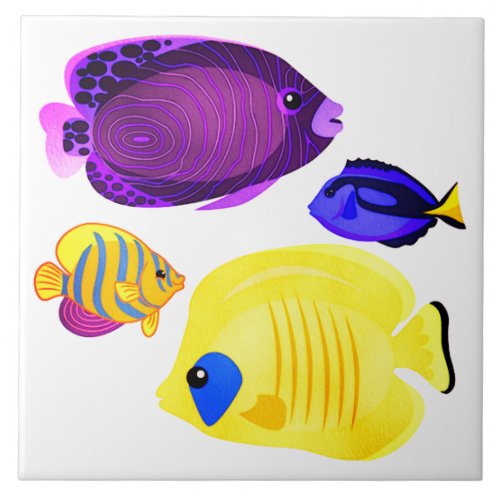 Colorful Saltwater Ocean Fish Pattern Ceramic Tile