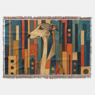 Colorful Saluki Folk Art Geometric Dog Pattern Throw Blanket