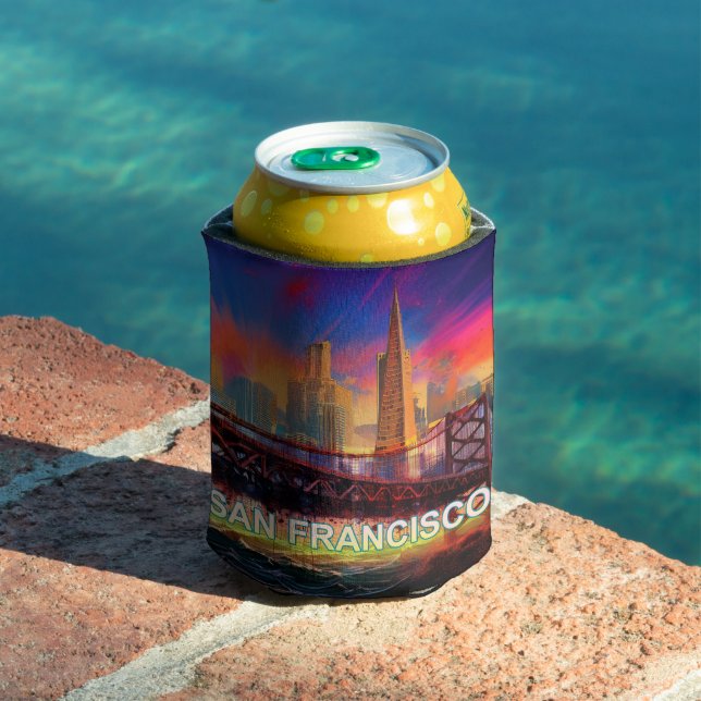 Colorful San Francisco Skyline Abstract Art Can Cooler (In Situ Pool)
