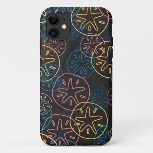 Colorful Sand Dollar Pattern on Black iPhone 11 Case