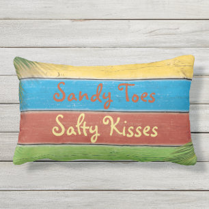 Colorful Sandy Toes Salty Kisses Outdoor Pillow