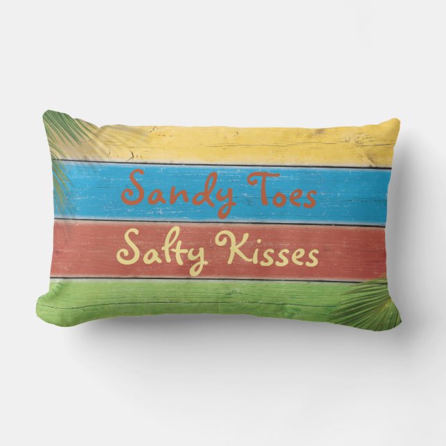 Colorful Sandy Toes Salty Kisses Outdoor Pillow (Front)
